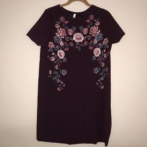 Burgundy Floral Print Dress